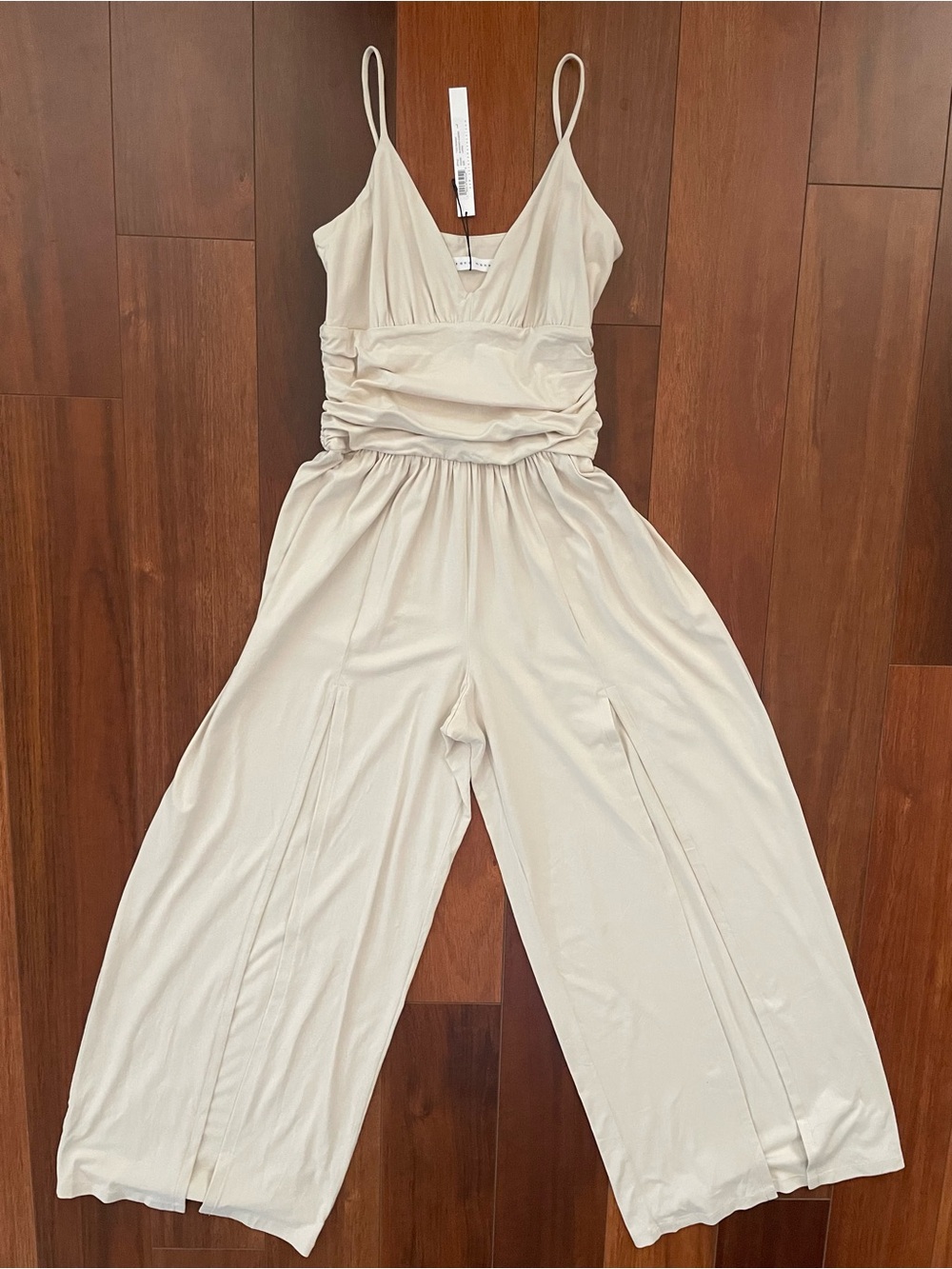 Susana Monaco String Slit Front Wide Leg Jumpsuit Blanched Almond size L | NWT - Picture 4 of 11